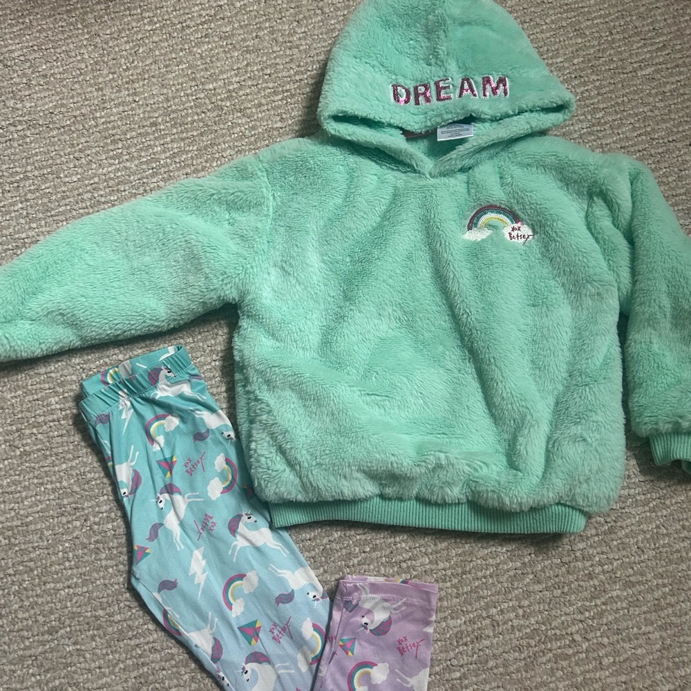 Betsey Johnson Mint Green Unicorn Hoodie and Leggings Set size S 7/8